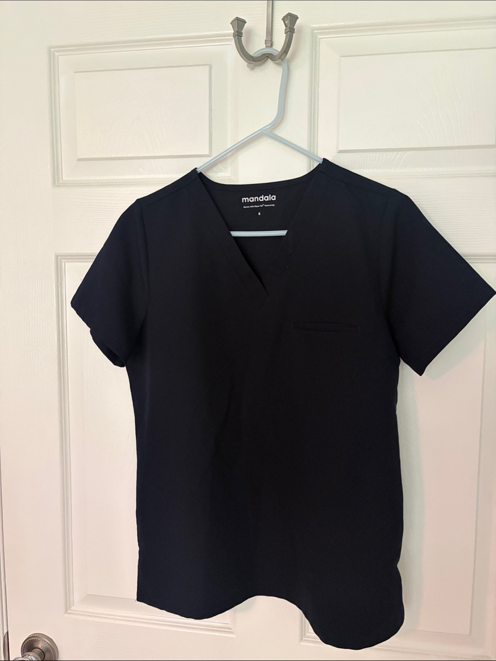 Mandala Women's Black V-Neck Short Sleeve Scrub Top.